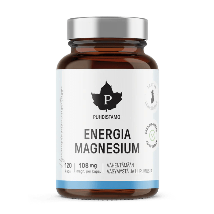 Puhdistamo Energia Magnesium 120 tabl - Korkealaatuinen magnesiumvalmiste väsymyksen vähentämiseen ja energian lisäämiseen