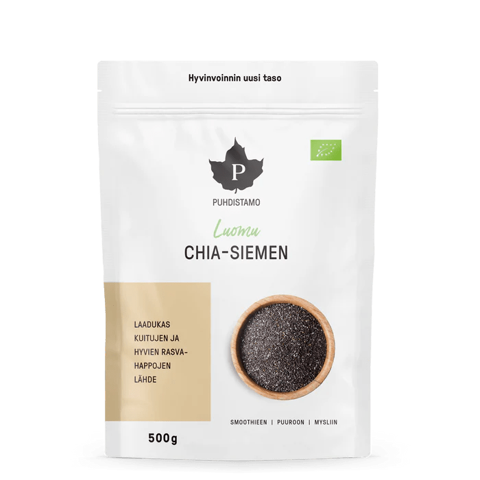 Puhdistamo Luomu Chia-Siemen 500 g - Täysin luomulaatuinen ja laadukas chia-siemen tuote