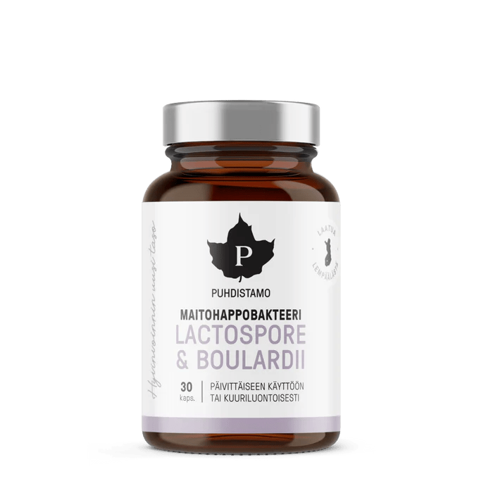Puhdistamo Maitohappobakteeri Lactospore & Boulardii -tuotteen kuvaus
