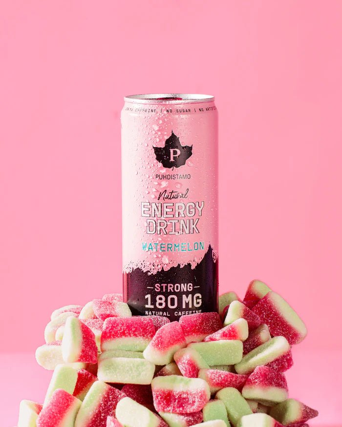 Puhdistamo Natural Energy Drink Watermelon - Sisältää luonnollista vettä ja energisoivaa vesisammakonputkea