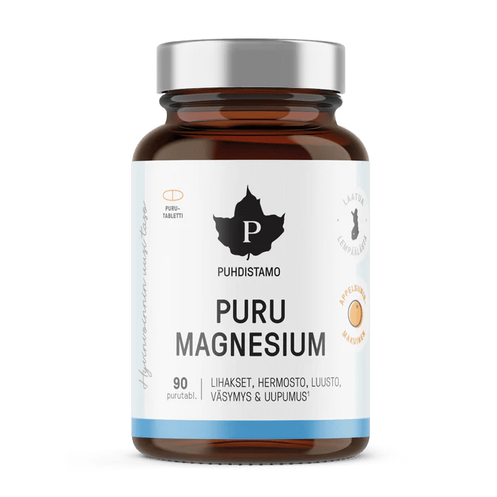 Puhdistamo Puru Magnesium 90 tabl - Luonnollinen magnesiumlisä, 90 pureskeltavaa tablettia, terveellisen elämäntavan tueksi