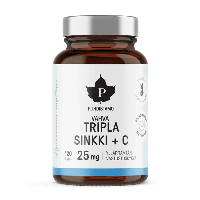 Puhdistamo Tripla Sinkki + C 25 mg -ravintolisän pakkauskuva