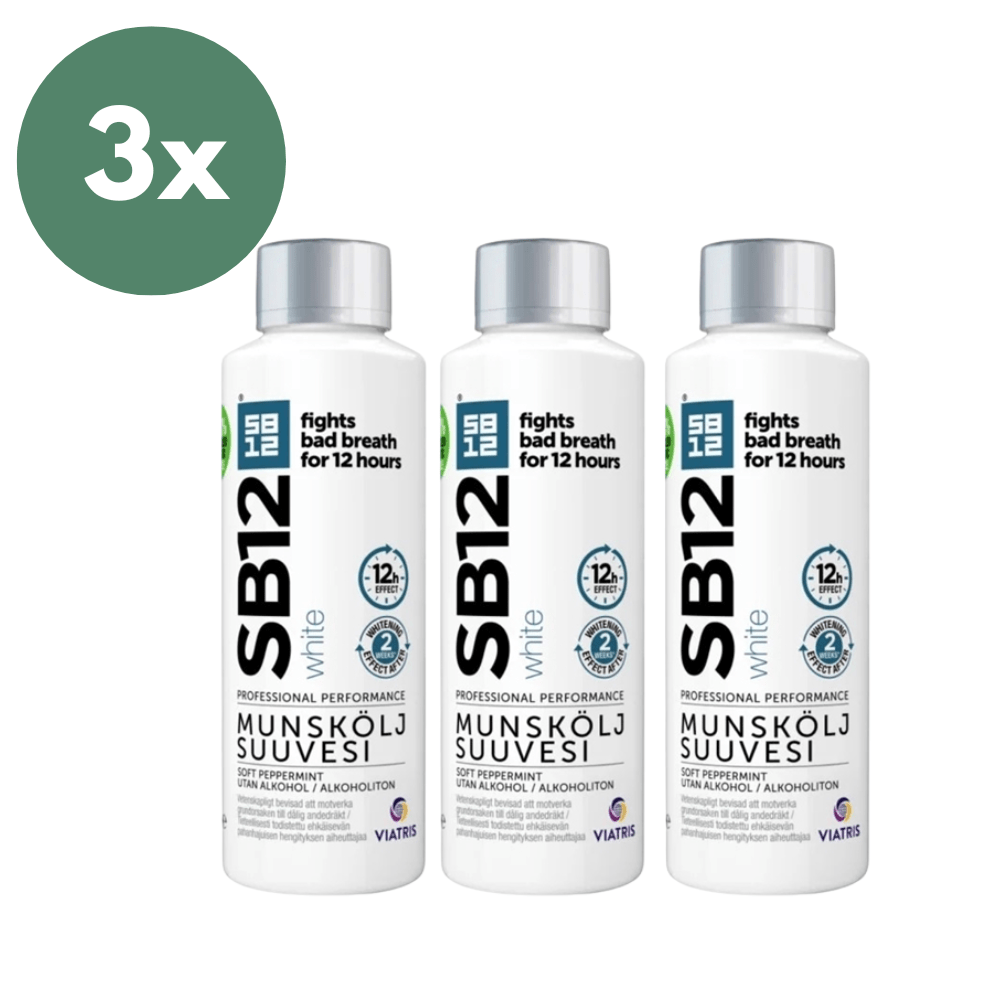 Sb12 White Suuvesi, 3x500 ml - puhdistaa ja raikastaa hengityksen tehokkaasti