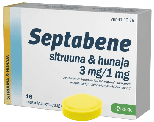 Septabene Sitruuna & Hunaja 1 mg/3 mg imeskelytabletti - Apteekki 360 Helsinki - Verkkoapteekki