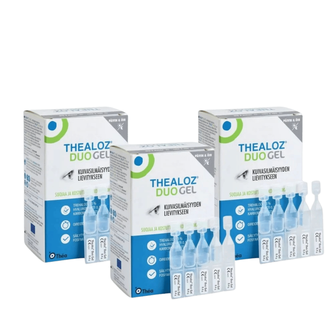 Thealoz Duo Gel Silmätippa Kerta-Annospakkaus, Säilytysaineeton 3x30 kpl