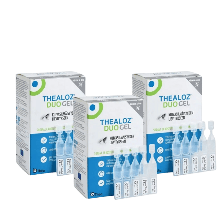 Thealoz Duo Gel Silmätippa Kerta-Annospakkaus, Säilytysaineeton 3x30 kpl