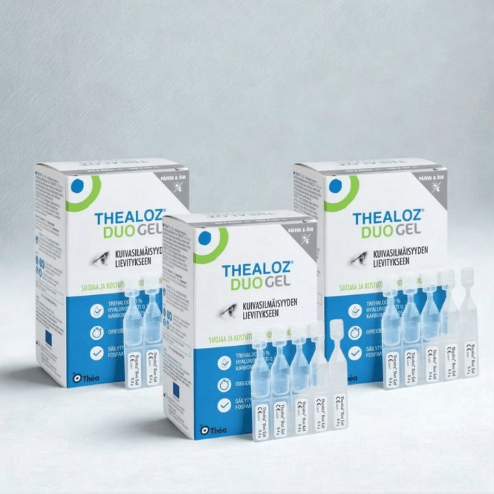Thealoz Duo Gel Silmätippa Kerta-Annospakkaus, Säilytysaineeton 3x30 kpl