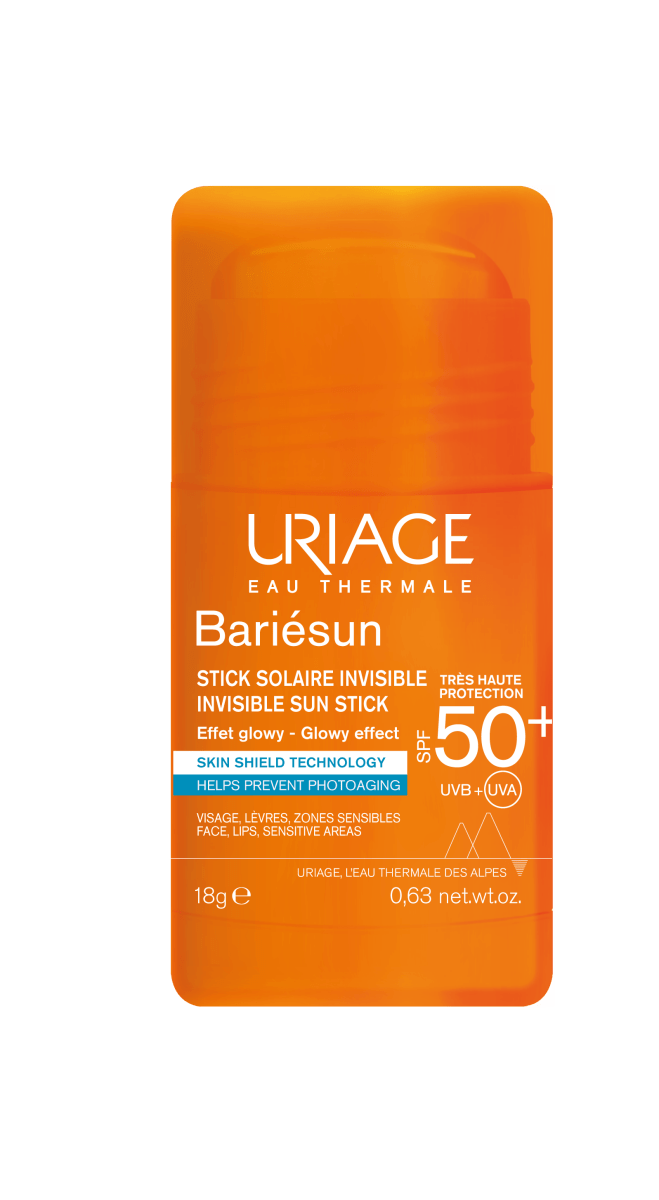 Uriage Bariesun SPF50+ näkymätön aurinkovoidestick 18 g, joka tarjoaa korkean suojan auringon säteitä vastaan