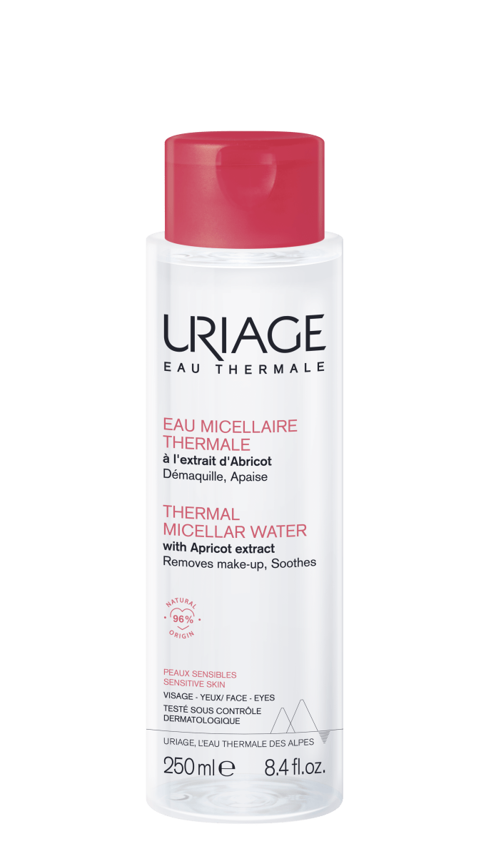 Uriage Thermal Micellar Water herkälle iholle 250 ml -tuotteen kuvaa, joka puhdistaa ja rauhoittaa ihon herkkää ihoa