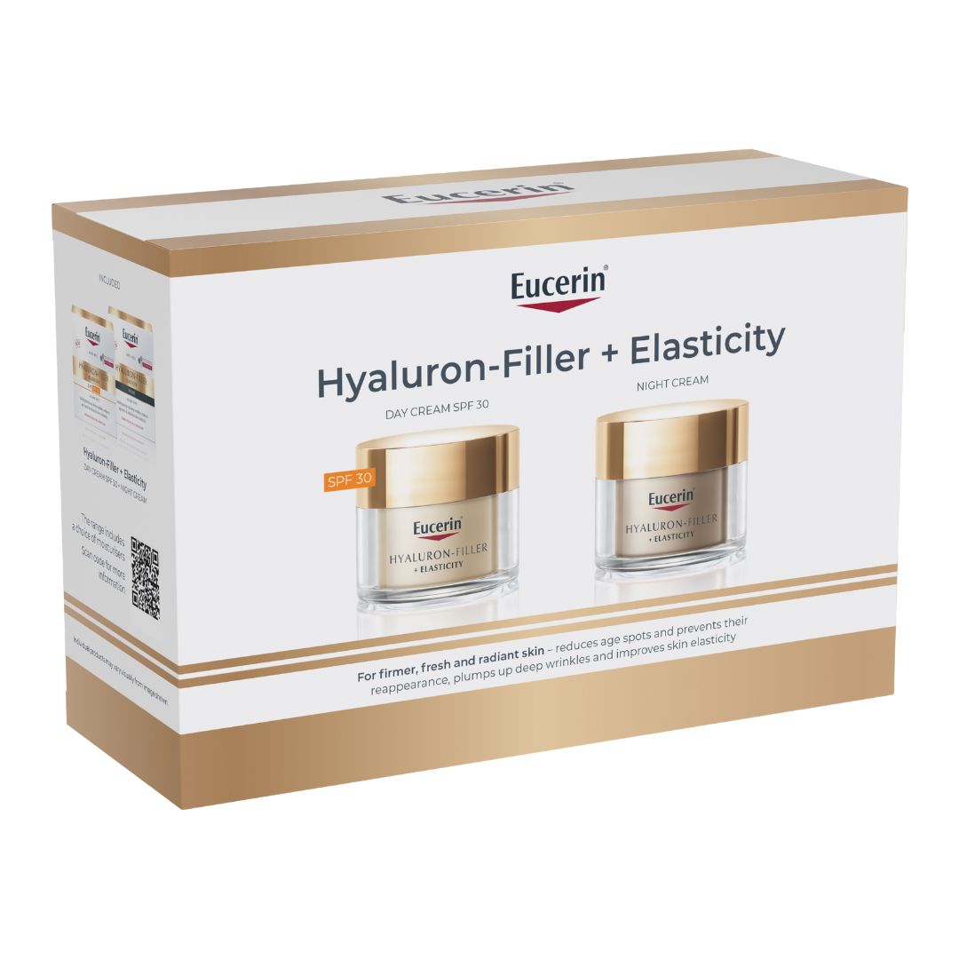 Eucerin Hyaluron-Filler Elastisuus Päivä & Yövoide Lahjapakkaus 50ml + 50 ml, anti-aging hoitovoide