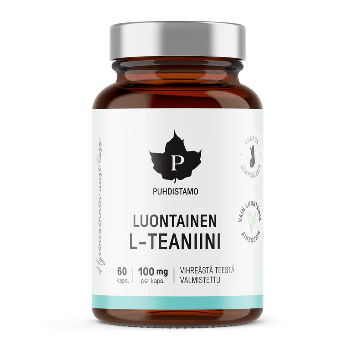 Puhdistamon Luontainen L-Teaniini 100 mg 60 kapselin tuotekuvaus ja esittely