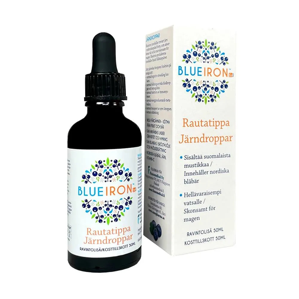 BlueIron Drop 50ml Rauta + Mustikka+ C-Vitamiini - Apteekki 360 Helsinki - Verkkoapteekki