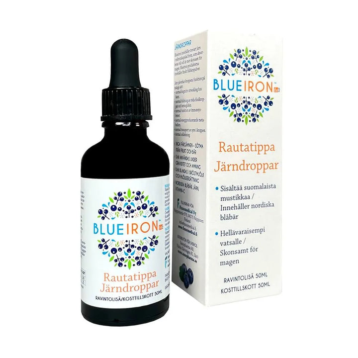 BlueIron Drop 50ml Rauta + Mustikka+ C-Vitamiini - Apteekki 360 Helsinki - Verkkoapteekki