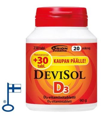 DeviSol 20 mcg - D-vitamiini - 230 tabl - Apteekki 360 Helsinki - Verkkoapteekki