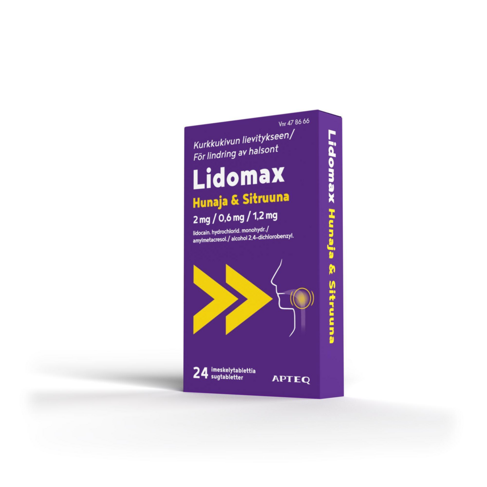 LIDOMAX HUNAJA & SITRUUNA 2/0,6/1,2 MG imeskelytabletti 24 fol