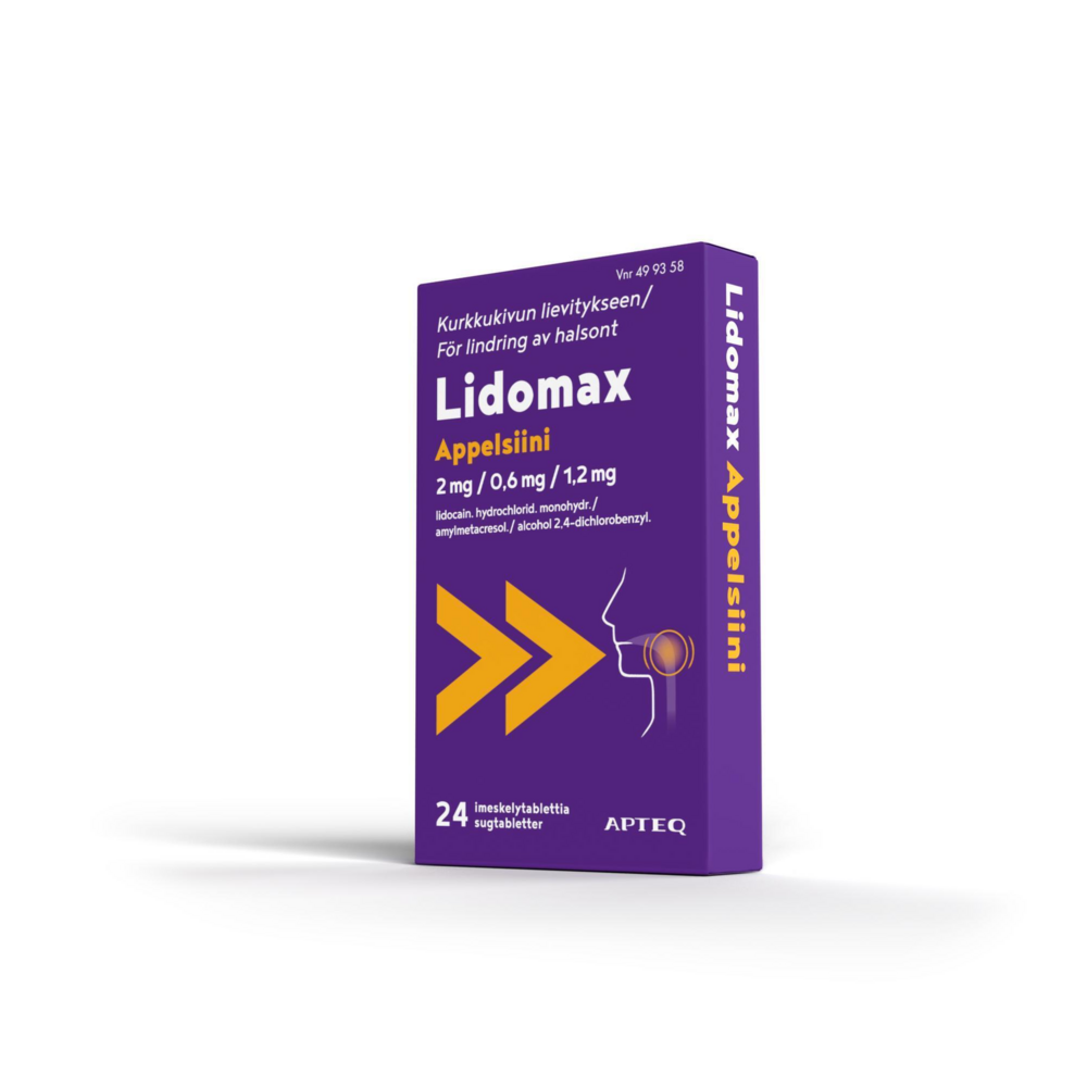 LIDOMAX APPELSIINI 2/0,6/1,2 MG imeskelytabletti 24 fol