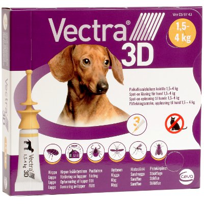 Vectra 3D 3,9 Mg/44 Mg/317 Mg Paikallisvaleluliuos Koirille 1,5-4 Kg
