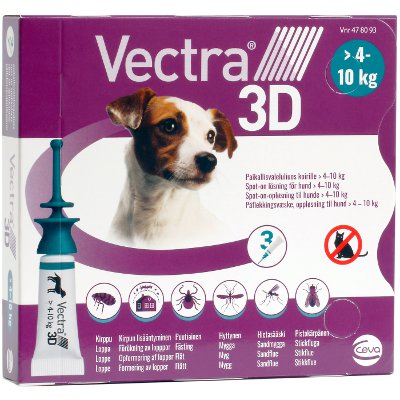 Vectra 3D 7,7 Mg/87 Mg/635 Mg Paikallisvaleluliuos Koirille 4-10 Kg