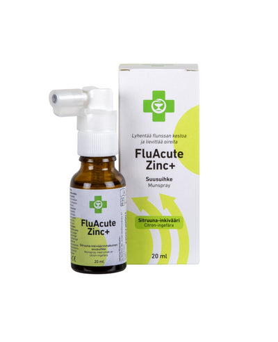 Apteekki Fluacute Zinc+ Sitruuna-Inkivääri, Sinkkiasetaattisuusuihke