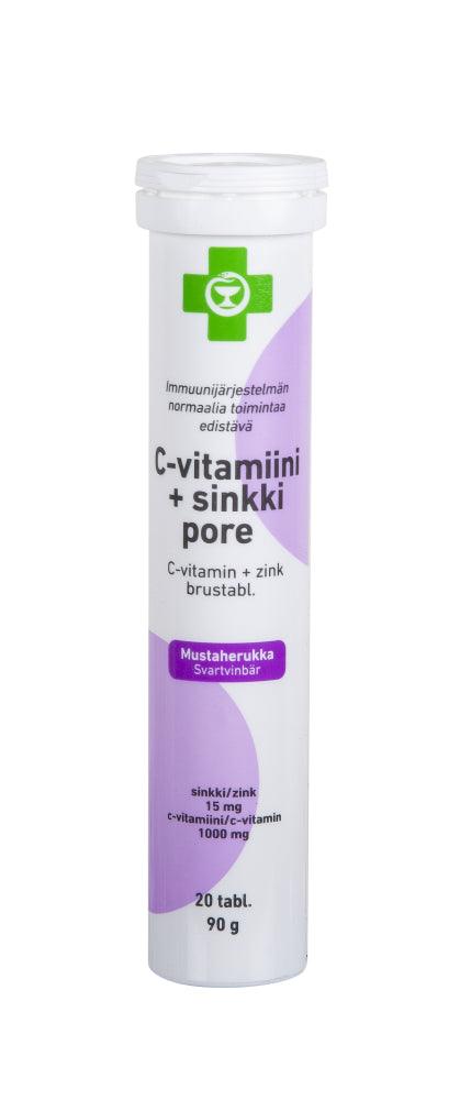 Apteekki C-Vitamiini + Sinkki Poretabletti, Mustaherukka - Apteekki 360 Helsinki - Verkkoapteekki