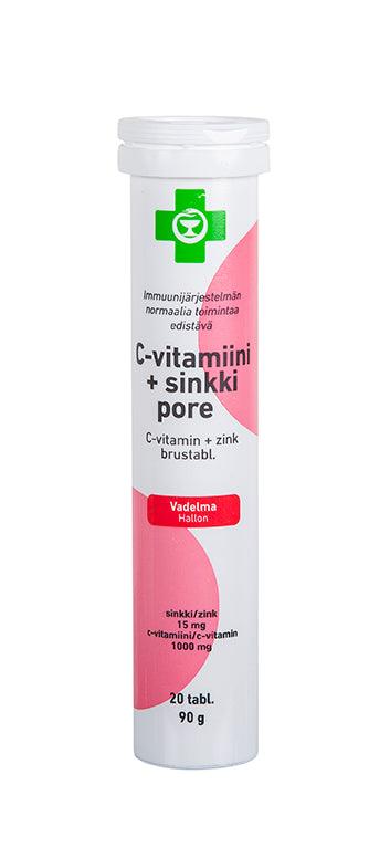 Apteekki C-Vitamiini + Sinkki Poretabletti, Vadelma - Apteekki 360 Helsinki - Verkkoapteekki