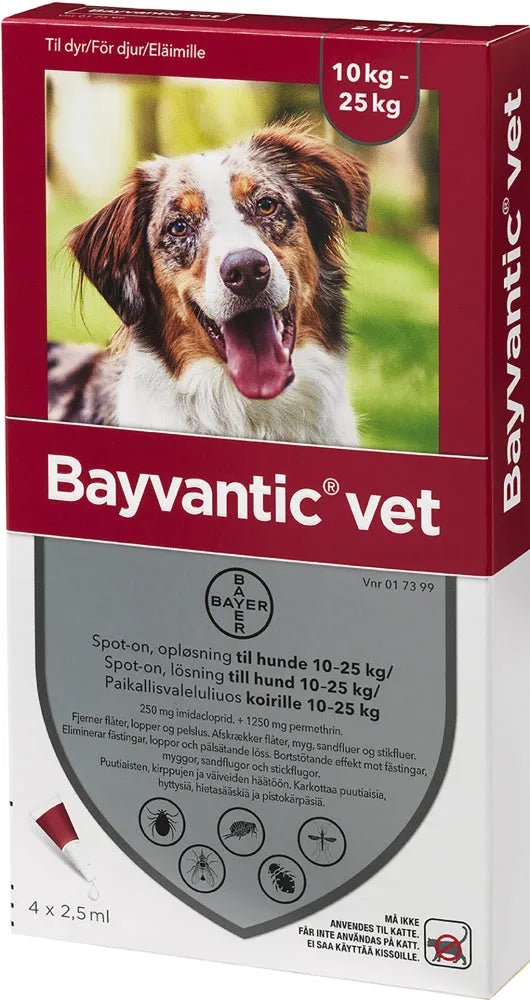 Bayvantic Vet Koirille 10-25 Kg 250 Mg/1250 Mg Paikallisvaleluliuos - Apteekki 360 Helsinki - Verkkoapteekki