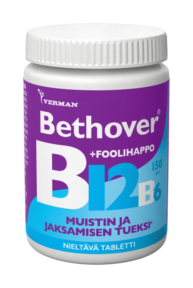 Bethover B12 + Foolihappo + B6 - Tuotekuvaus: Vitamiinivalmiste B12, foolihapon ja B6-vitamiinin yhdistelmä