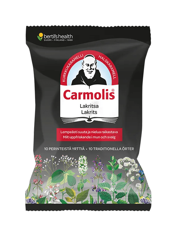 Carmolis Lakritsi Kurkkukaramelli - Luonnollinen lakritsin makuinen kurkkukaramelli