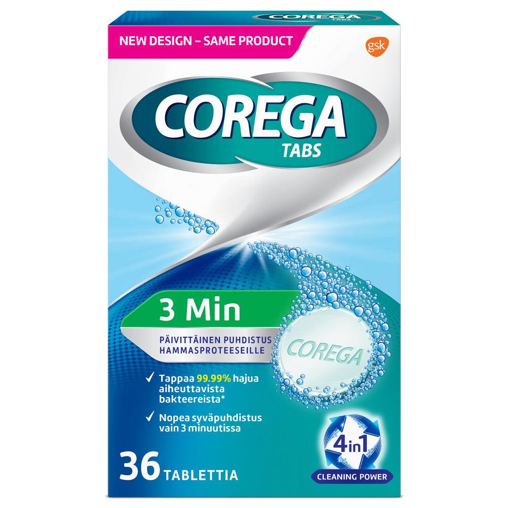 Corega 3Min Tabs Hammasproteesin Puhdistustabletti - Apteekki 360 Helsinki - Verkkoapteekki