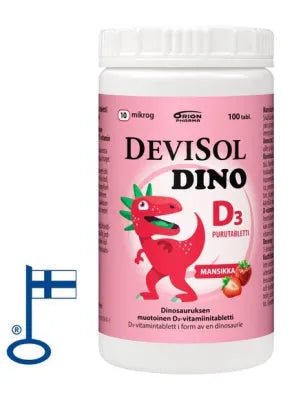 DeviSol Dino Mansikka 10 mcg - D-vitamiini lapsille - Apteekki 360 Helsinki - Verkkoapteekki