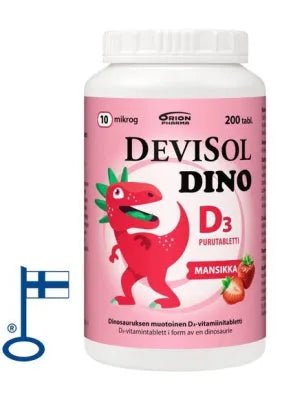 DeviSol Dino Mansikka 10 mcg - D-vitamiini lapsille - Apteekki 360 Helsinki - Verkkoapteekki