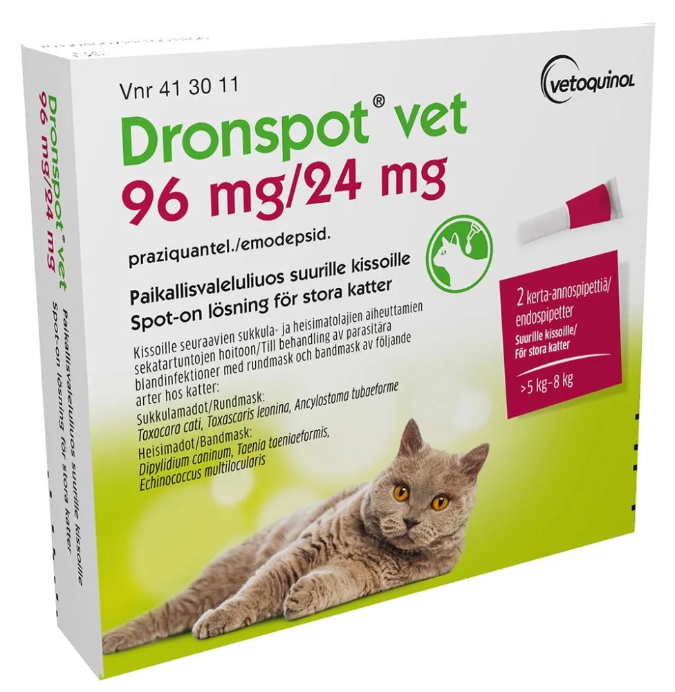 Dronspot Vet 24 Mg/96 Mg Paikallisvaleluliuos Suurille Kissoille - Apteekki 360 Helsinki - Verkkoapteekki