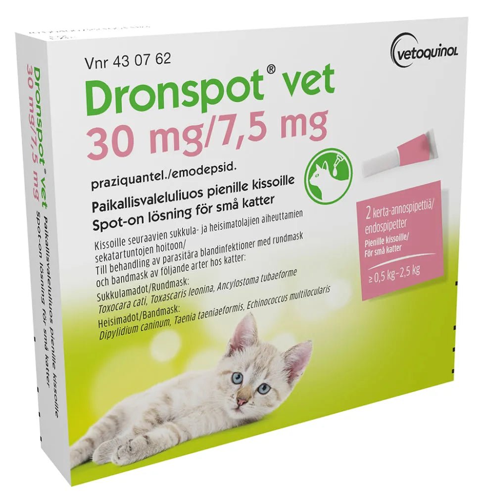 Dronspot Vet 7,5 Mg/30 Mg Paikallisvaleluliuos Pienille Kissoille - Apteekki 360 Helsinki - Verkkoapteekki