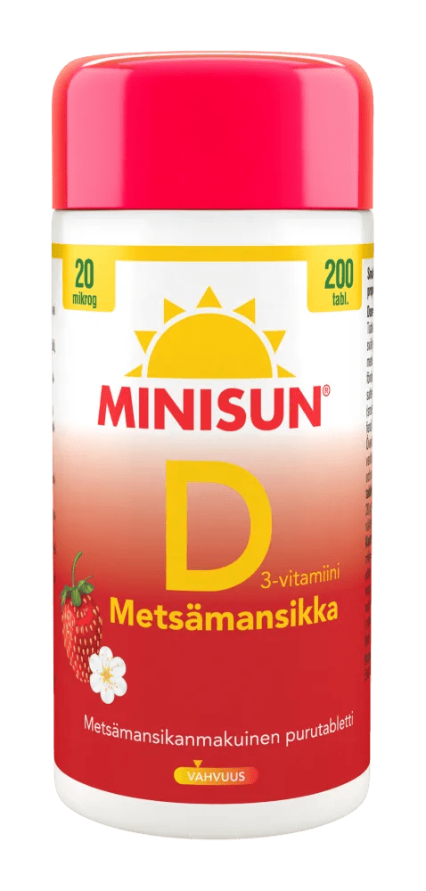Minisun D-vitamiini 20 mcg - Metsämansikka - Apteekki 360 Helsinki - Verkkoapteekki