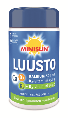 Minisun Kalsium+D-vitamiini+K2-vitamiini - Apteekki 360 Helsinki - Verkkoapteekki