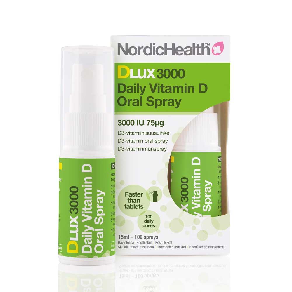 Nordic Health Dlux 3000 D3-vitamiini Suihke 75 ug - Apteekki 360 Helsinki - Verkkoapteekki