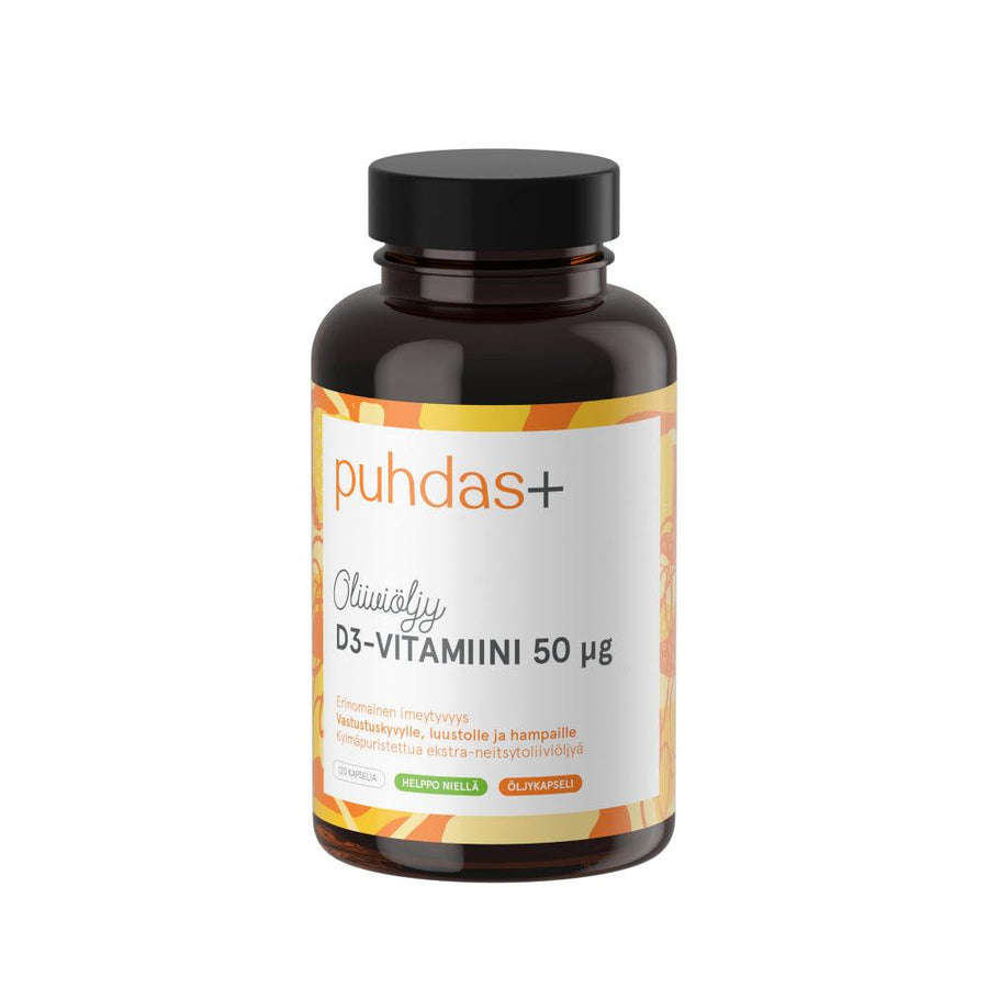 Paras D-vitamiini - Katso 5 parasta valmistetta 7 Puhdas+ D3-vitamiini oliiviöljyssä 50 ug
