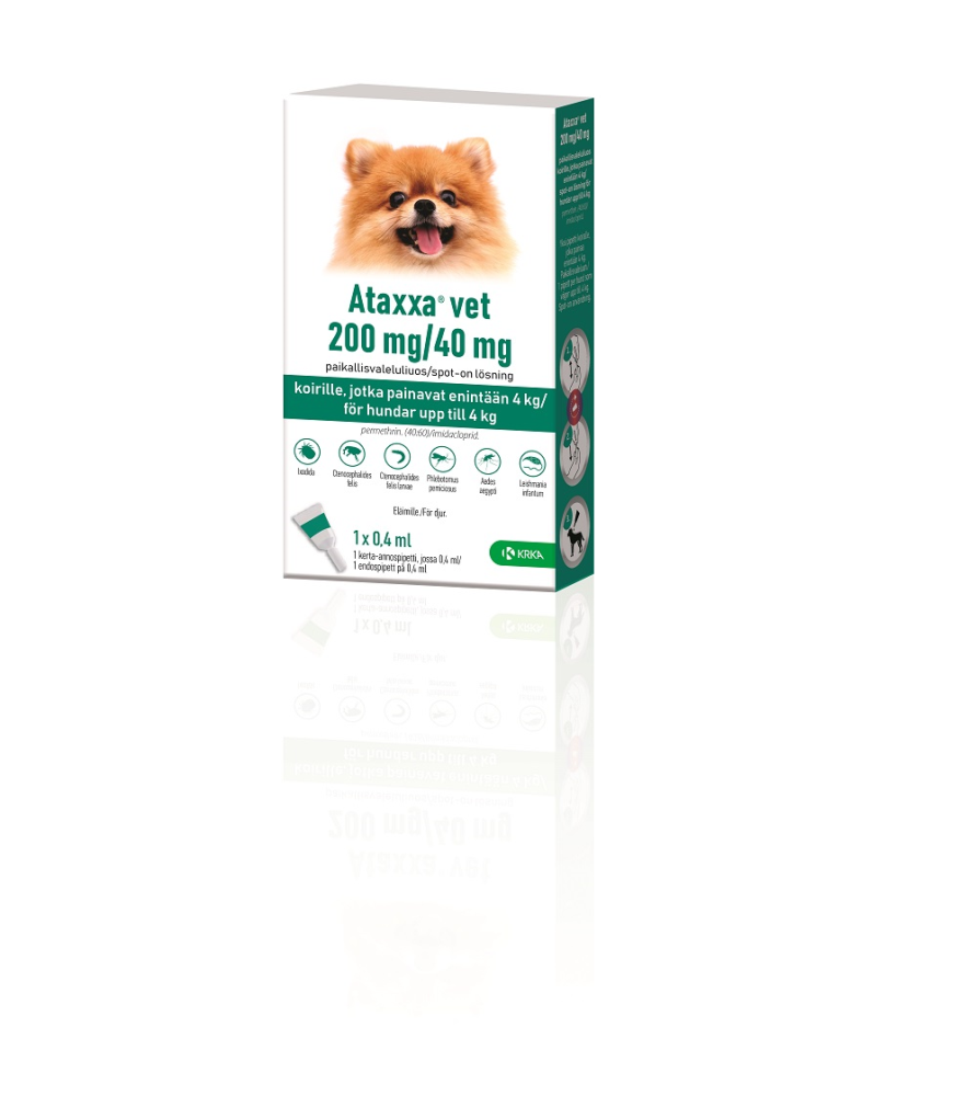 Ataxxa Vet 40 Mg/200 Mg Paikallisvaleluliuos Enintään 4 Kg Painaville Koirille - Apteekki 360 Helsinki - Verkkoapteekki