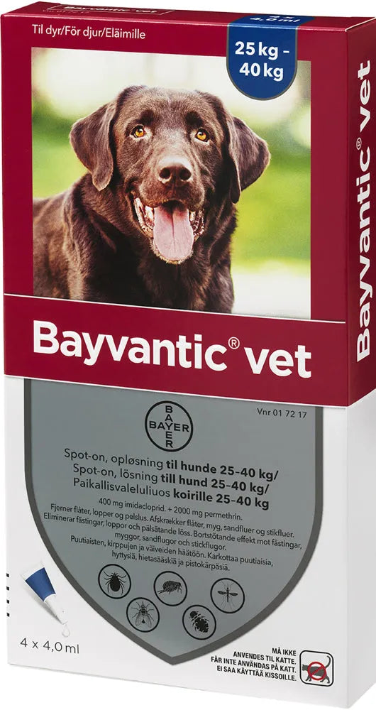 Bayvantic Vet Koirille 25-40 Kg 400 Mg/2000 Mg Paikallisvaleluliuos - Apteekki 360 Helsinki - Verkkoapteekki