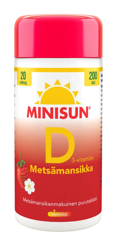 Minisun D-vitamiini 20 mcg - Metsämansikka - Apteekki 360 Helsinki - Verkkoapteekki