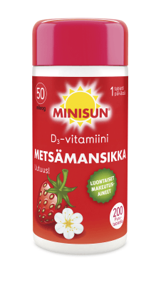 Minisun D-vitamiini 50 mcg - Metsämansikka - Apteekki 360 Helsinki - Verkkoapteekki