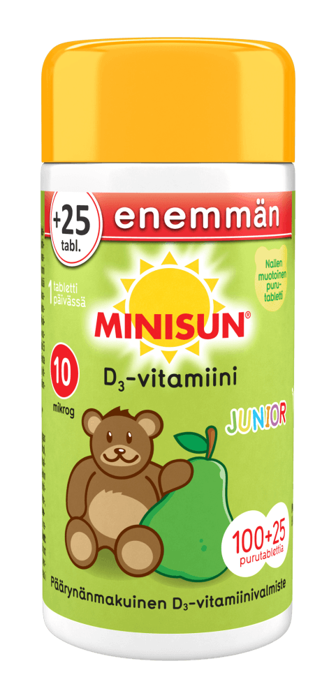 Minisun D-Vitamiini lapselle Päärynä Nalle Junior 10 mcg - Apteekki 360 Helsinki - Verkkoapteekki