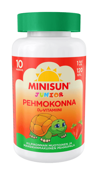 Minisun D-Vitamiini lapselle Pehmokonna Mansikka 10 mcg - Apteekki 360 Helsinki - Verkkoapteekki